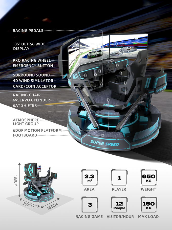 VR 3-Screen Car Racing Virtual Reality Simulator 6-Dof Black Car Racing Game Machine 5d Xe ô tô lái xe arcade cho Mall 1