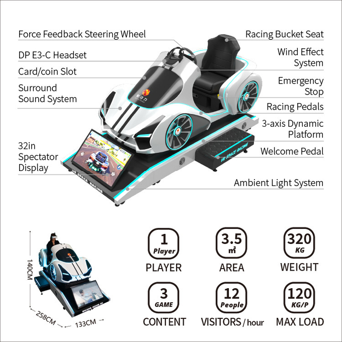 Buồng lái mô phỏng lái xe ô tô thực tế ảo 9d với nền tảng chuyển động Máy trò chơi đua xe Vr 4