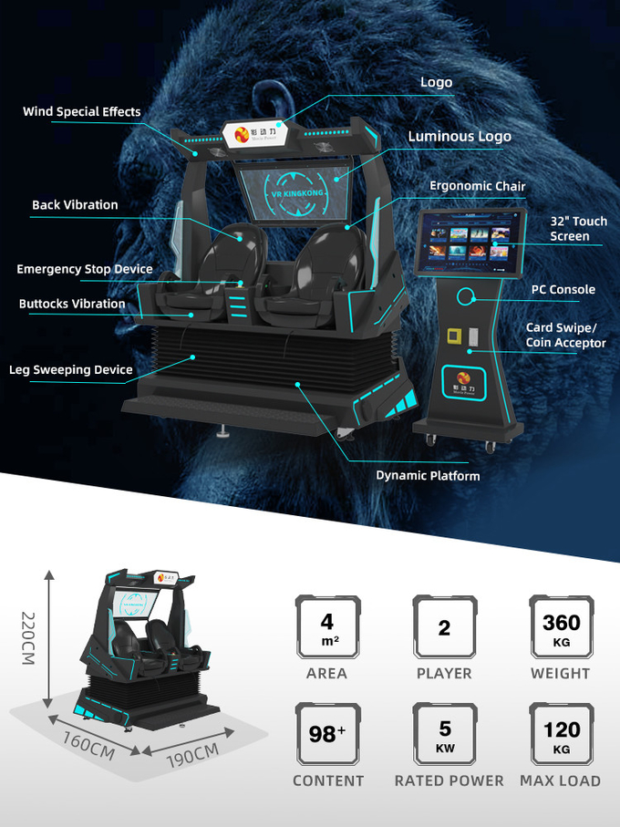 Máy VR 2 chỗ ngồi Roller Coaster Simulator 9d Vr Cinema Motion Chair Virtual Reality Games Arcade Cho Thương mại 1