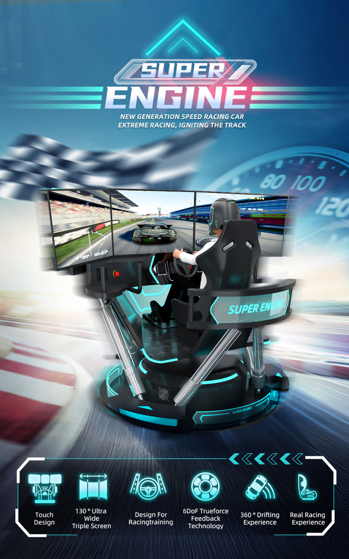 6dof Motion Simulator đua xe đua xe Arcade Game Machine Simulator lái xe với 3 màn hình 0