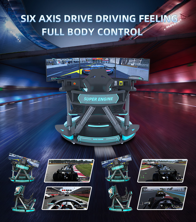 5.0KW F1 Simulator đua xe lái xe Máy chơi trò chơi 6 Dof Motion Platform với 3 màn hình 3