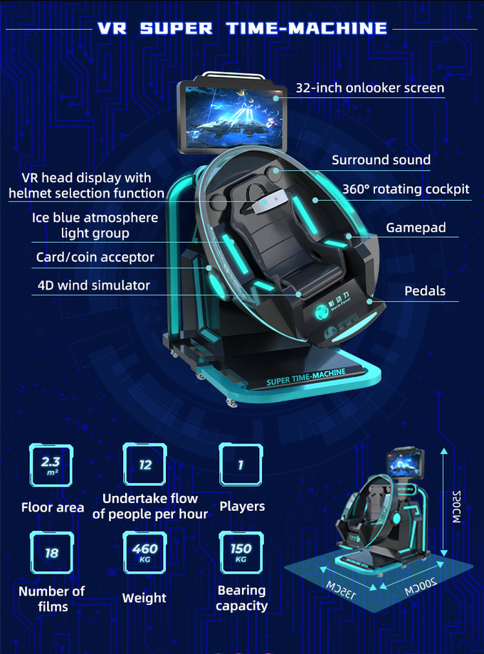 Coin Pizer Trình mô phỏng thực tế ảo Máy trò chơi bay siêu máy thời gian 9D VR thương mại 4