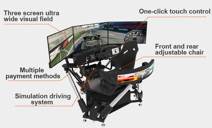 6 DOF xe đua Arcade Dynamic Motion Drive Thiết bị 3 màn hình lái xe mô phỏng 3